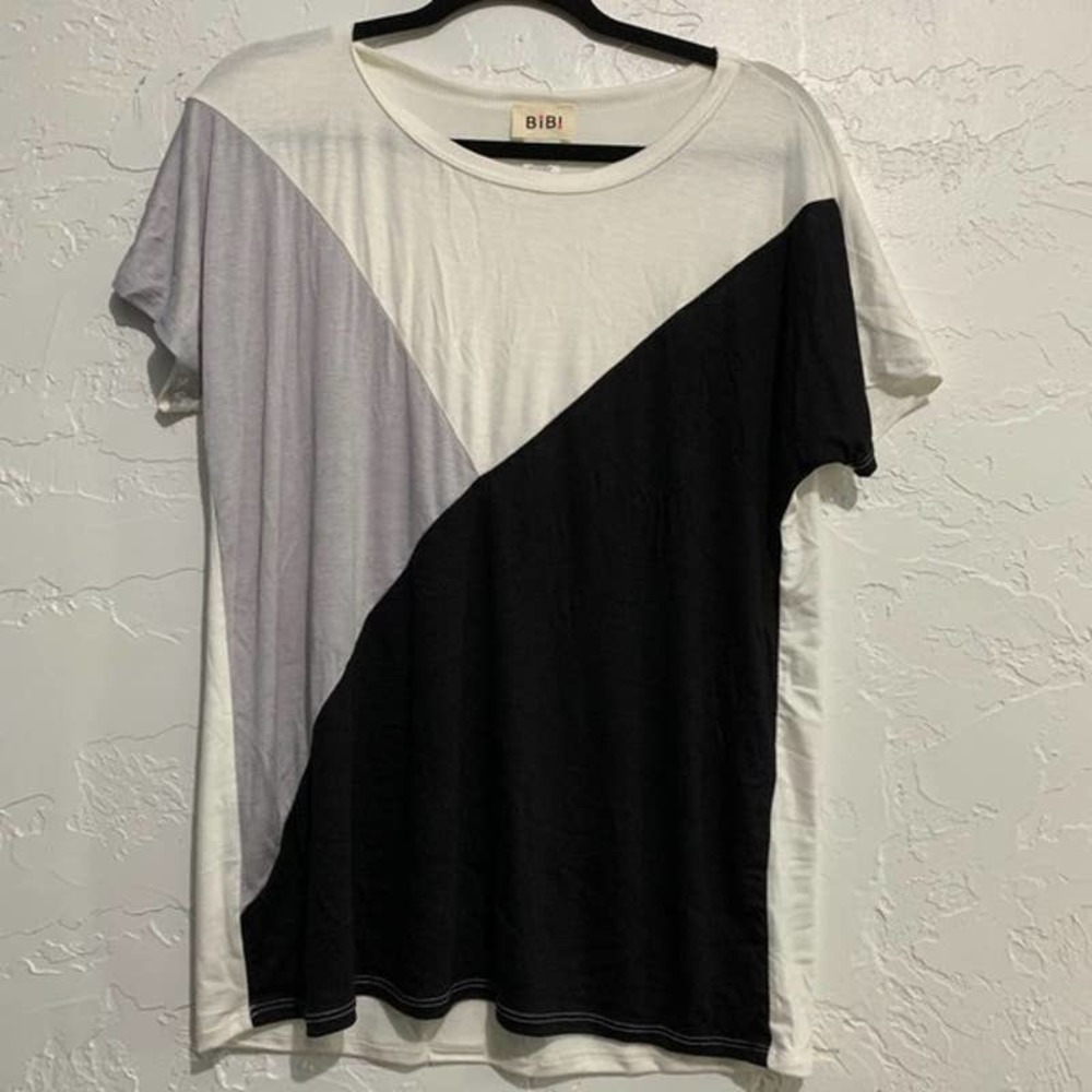 BiBi NEW Neutral Color Block Rayon/Spandex Top XL - Picture 2 of 3